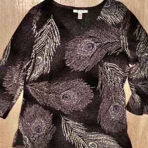 JM Collection Knit Top with Feather Design